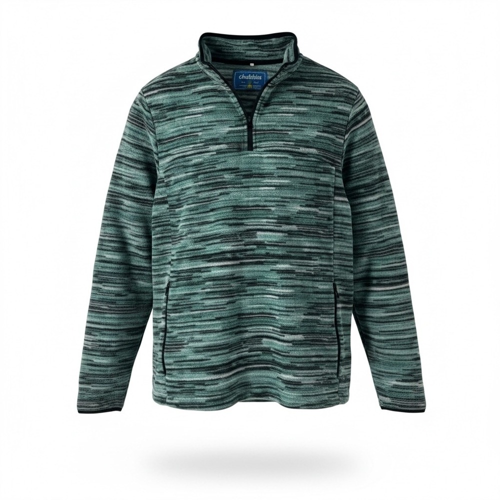 Chubbies Mens Large Green Space Dye Fleece Quarter Zip Pullover Jacket Pocket